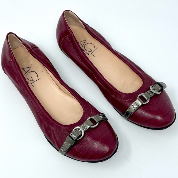A.L.C Burgundy Red Flats with Grey Buckle - Picture 1 of 9